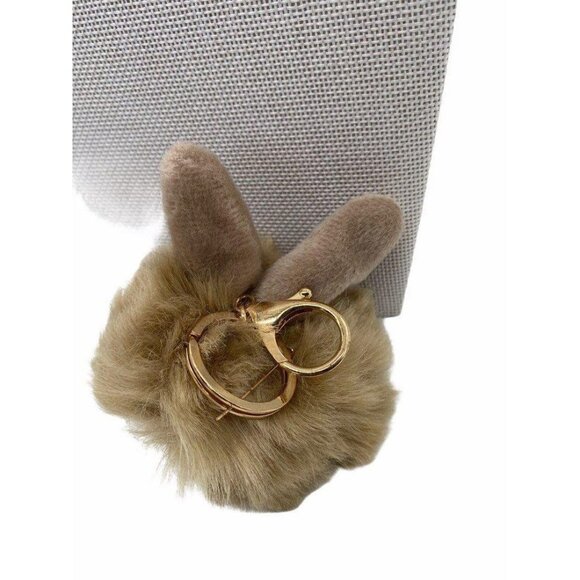 Tortilla Brown Bunny Ears‎ Fur Ball Keychain Charm With Plush Key Holder - Picture 2 of 6